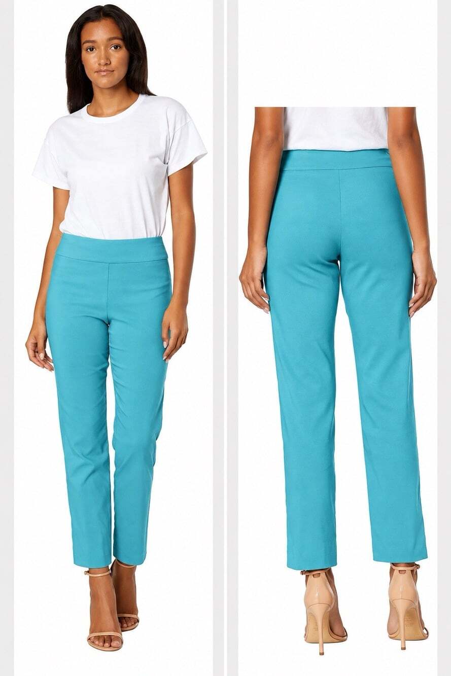 Krazy Larry Pants Womens 8 Turquoise Blue Pull On Ankle Stretch NWT USA